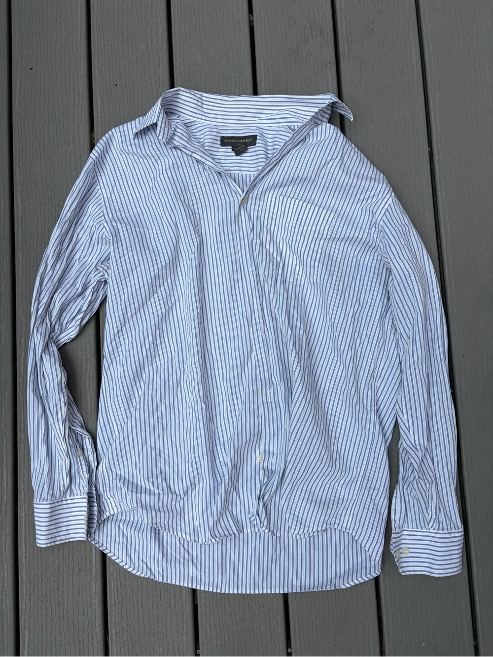 Banana Republic Men’s Light Blue and White Striped Dress Shirt